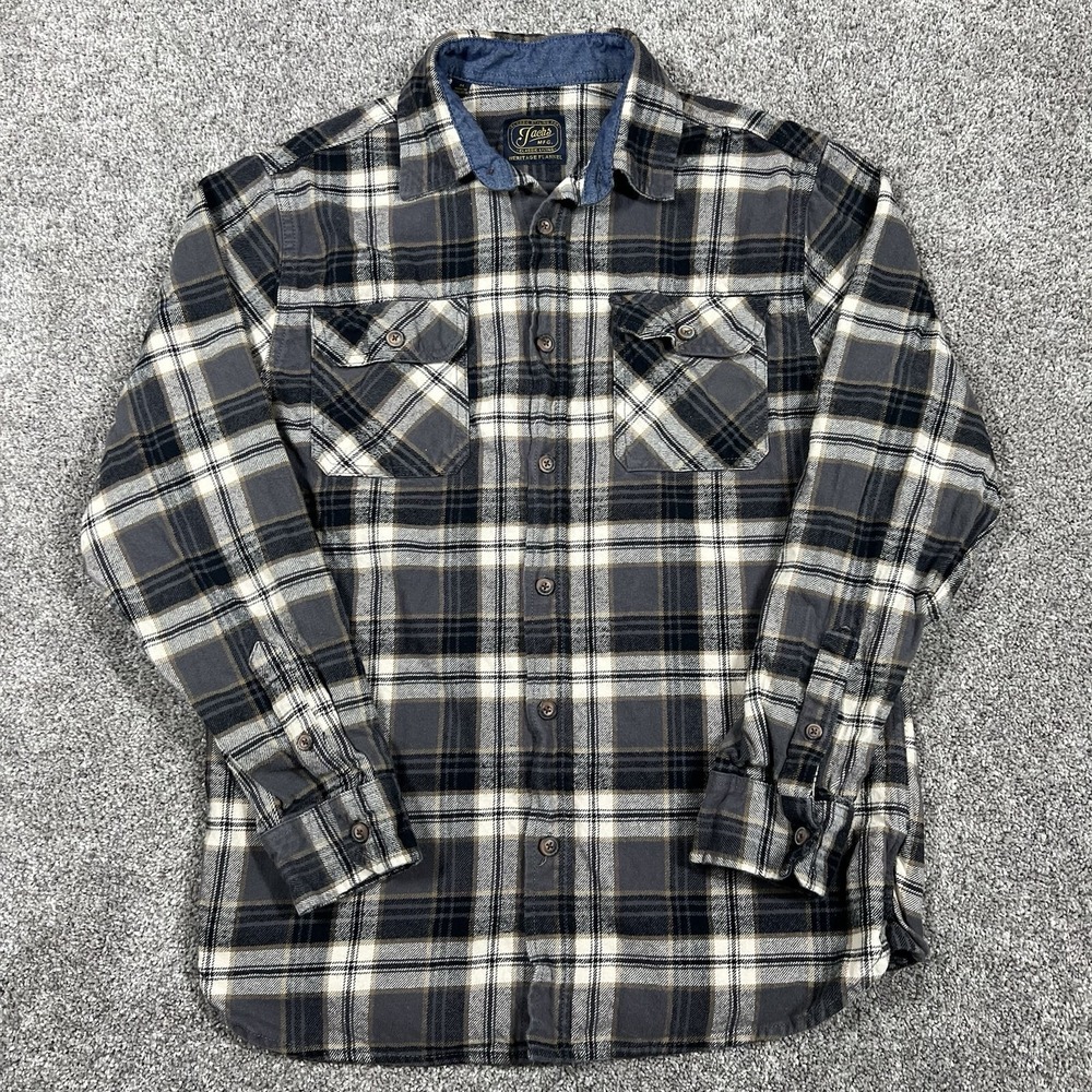 Jachs Heritage Flannel Button Up Shirt Mens Medium. Plaid Grey Long Sleeve